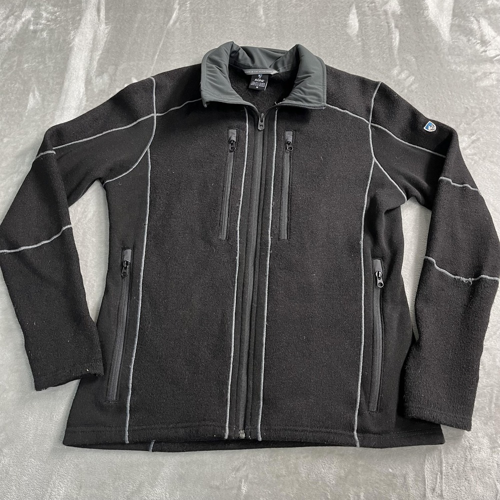 Kuhl Jacket Mens Medium Black Fleece Full Zip Chest Pockets Hiking Warm Outdoor
